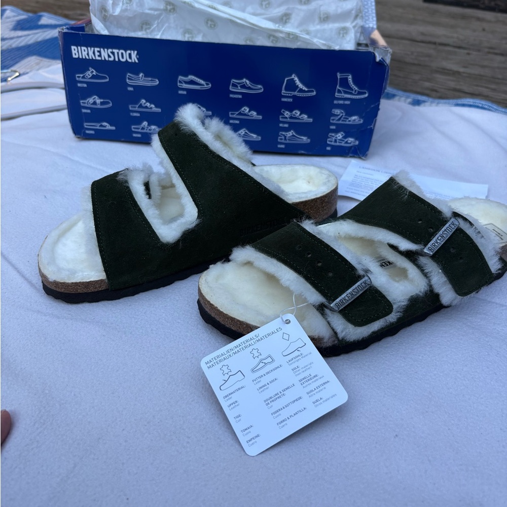 Birkenstock Arizona Shearling US Size 5, EU Size 36 in Mountain View Green